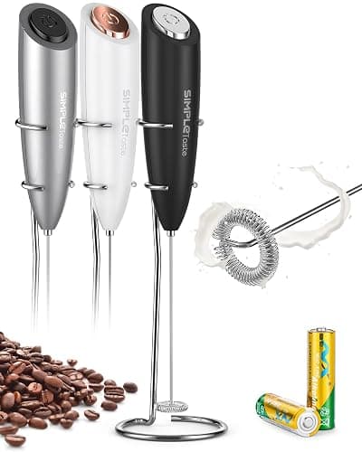 SIMPLETASTE Milk Frother Handheld Battery Operated Electric Foam Maker, Drink Mixer with Stainless Steel Whisk and Stand for Cappuccino, Bulletproof Coffee, Latte - Image 1