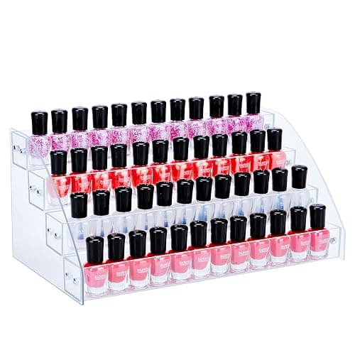 KINGROW Nail Polish Organizer Holder Rack 4 Layers Acrylic Display Rack Eyeglasses Shelf Essential Oils Ink Storage Holds Up to 64 (Fit 1-2oz Bottles) - Image 1