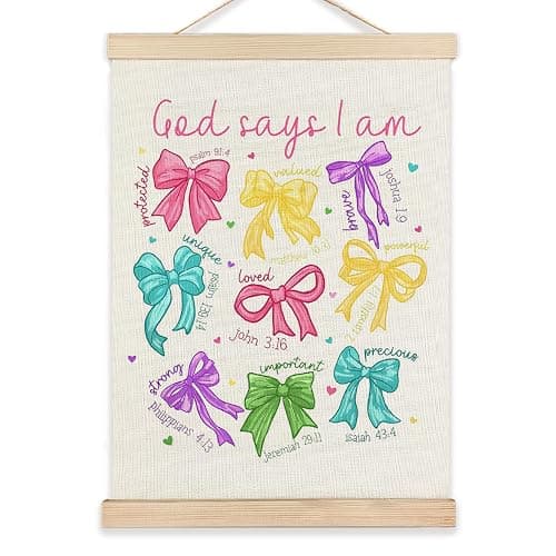 RYYCDOI Color Bows Aesthetic Wall Room Decor, God Says I Am Bows Wall Decor, Coquette Wall Decor for Nursery Girls Room Bathroom Bedroom, 12x16 Inch - Image 1
