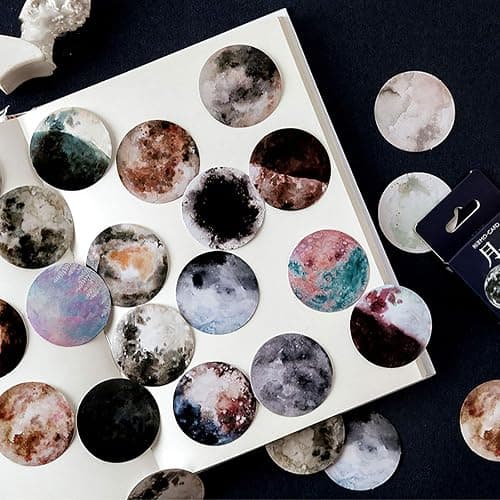 Doraking 46PCS Cute Boxed DIY Decoration Adhesive Paper Colorful Moon Theme Stickers for Laptop Planners Scrapbook Cups Diary Notebooks Album Phone Case (Colored Moon) - Image 1