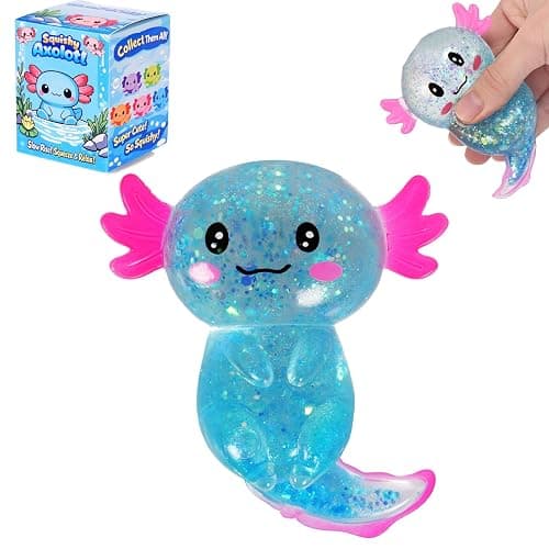 Axolotl Squishy Stress Ball, Soft TPR Slow Rising Squeeze Toy, Cute Axolotl Fidget Toy for Stress Relief, Anxiety Calming Sensory Toy for Kids Adults(Blue Long Tail Axolotl) - Image 1
