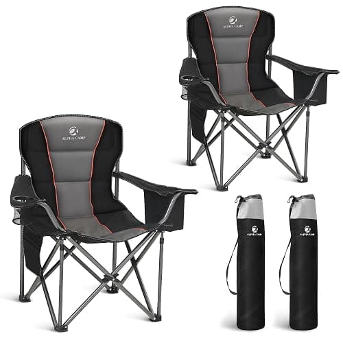 LET'S CAMP Folding Camping Chair Oversized Heavy Duty Padded Outdoor Chair with Cup Holder Storage and Cooler Bag, 450 LBS Weight Capacity, Thicken 600D Oxford,2 Pack - Image 1