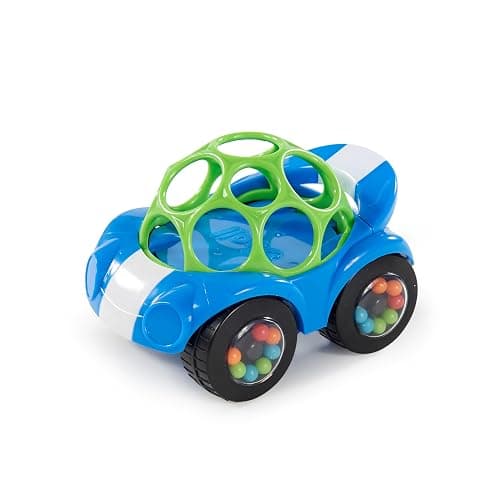 Bright Starts Oball Easy Grasp Rattle & Roll Toy Sports Car BPA-Free Infant Crawling Toy, 1 Pack, Age 3 Months and up, Blue/Green - Image 1