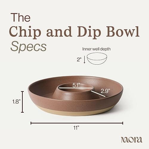 Mora Ceramic Chips and Dip Serving Tray: Large Divided Party Bowl Set for Chips & Salsa, Veggies & Dip, Fruit, Snacks, Entertaining, Hosting, etc. Minimalist Design for the Modern Hostess - Terracotta - Image 1