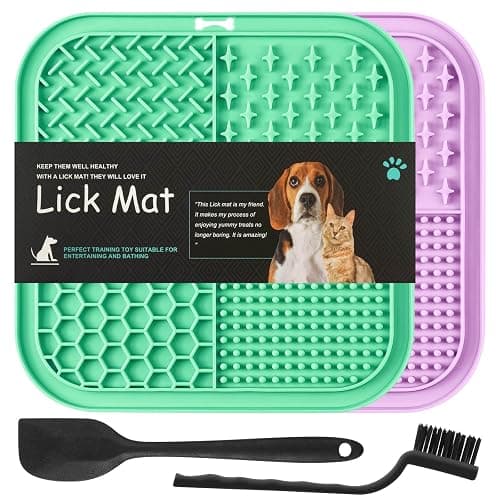 HOTUT Dog Lick Mats with Suction Cups 20 * 20cm,2pcs Licking Mat for Dogs and Cats,Dog Slow Feeder Licky Pat with Spatula and Brush,Licking Pad for Food,Treats,Anxiety Reducer,Boredom - Image 1