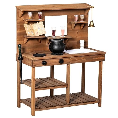 BRINJOY Mud Kitchen Playset for Kids, Wooden Magic Kitchen Set w/Wand, Recipe, Removable Sink, Faucet, Stove, Toddler Outdoor Pretend Play Kitchen, Witch Role Play, Fairy Potion, Gift for Boys Girls - Image 1