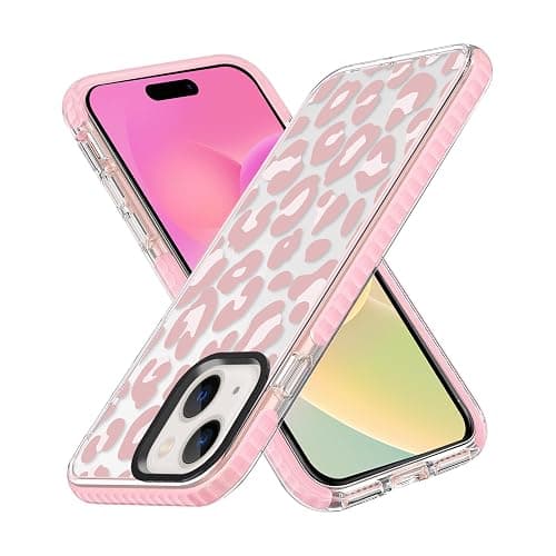 ZIYE Clear Case for iPhone 15 Cover Pink Leopard Design Shockproof Soft TPU Bumper Protective Phone Case for Women Girls Girly Cute Phone Case - iPhone 15 - Pink Leopard Print - Image 1