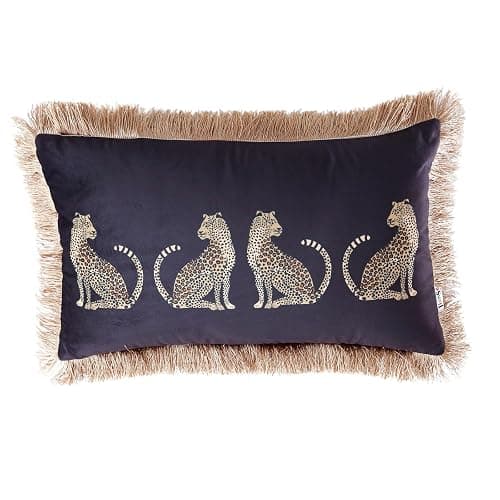 XSlive Lumbar Decorative Throw Pillow Cover with Tassels Leopard Pattern Cushion Cover Luxury Style Soft Velvet Pillowcase for Sofa Couch Bedroom (12"x20",Black) - Image 1