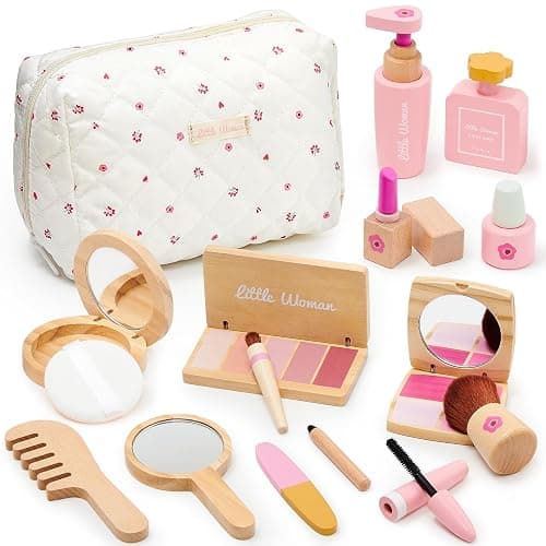 Faux Maquillage Enfant Fille en Bois Maquillage Enfant Jouet | Maquillage Malette Accessoires Jeux de Maquillage Coffret Jouet Fille Princesse Anniversaire Cadeau 3 4 5 6 7 8 Ans - Image 1