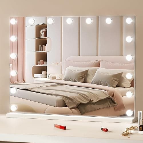 VEVOR Hollywood Vanity Mirror with Lights, Dimmable Bulbs &3 Color Lighting Modes, Makeup Mirror w/Detachable 5X Magnification,USB Port, Smart Touch Control,Desktop Wall-Mount(31.5x23.6in, White) - Image 1