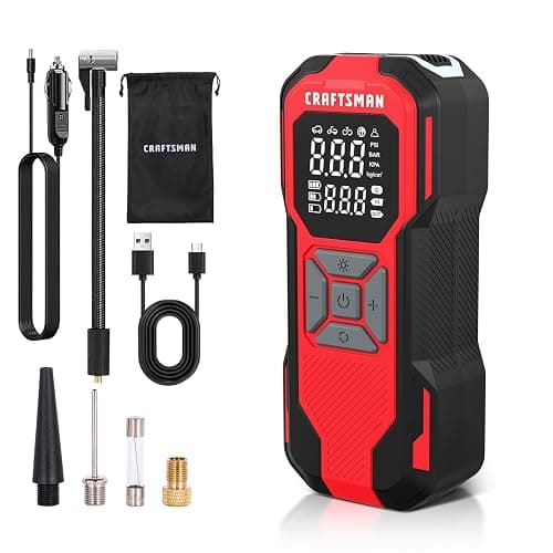 CRAFTSMAN Tire Inflator Portable Air Compressor, Cordless Mini Air Pump for Car Tires with Digital Tire Pressure Gauge, 6000mAh Battery Powered Air Pump, Max Pressure 150 PSI, 12V DC Corded - Image 1