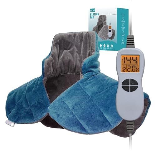 Ruqiji 19" x 24" Weighted Neck&Shoulder Heating Pad, 2.5lbs with 12 Temperature Settings&Countdown timer,Pain Relief for Neck/Shoulders/Menstrual Pain, Christmas Gifts for Women Men Mom Dad(Gray/Blue) - Image 1