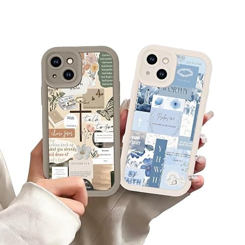 Aoldimu 2 Pack Collage Jesus Bible Verses Phone Case for iPhone 15 6.1" for Women Girls,God Jesus Faith Floral Design Soft Shockproof Protective Cover for iPhone 15 - Image 1