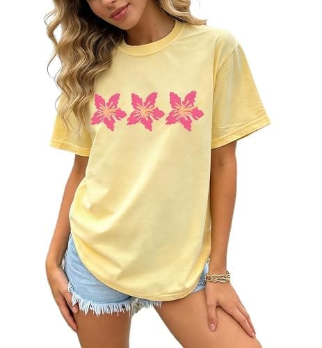 Oversized Graphic Tshirts for Women Teens Y2K Flower Short Sleeve Baggy Shirts Summer Aesthetic Beachy Coastal Tops - Image 1