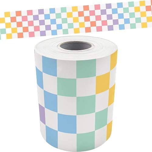 Teacher Created Resources Cool for School Checkers Straight Rolled Border Trim - 50ft - Decorate Bulletin Boards, Walls, Desks, Windows, Doors, Lockers, Schools, Classrooms, Homeschool & Offices - Image 1