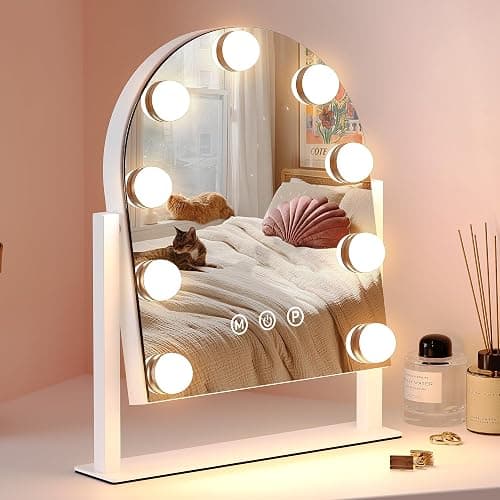Makeup Mirror with Lights, Vanity Mirror with Lights, Lighted Makeup Mirror, 3 Color Modes, Dimmable Light,360° Rotation - Image 1