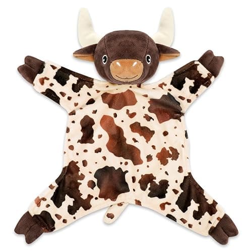 Gicoherero Longhorn Baby Security Blanket Lovey Baby Shower Cow Spotted Cowhide Print Stuffed Cow Snuggler First Birthday Unisex Baby Plush Sleeping Plushie Items Nursery Newborn Gift - Image 1