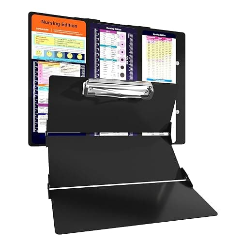 Nursing Clipboard Foldable Pocket Size-Nursing Edition Cheat Sheets Aluminum 3 Layers Foldable Clipboard Nursing Nurse Clipboard Foldable fits in Nurses Doctors(Black) - Image 1