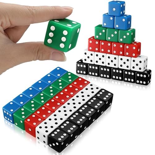 Poen 30 Pcs Standard Dice 25 mm Casino Theme Party Dice Large Opaque Jumbo Acrylic D6 Bulk Sifter for Casino Theme Party Board Vegas Birthday Supply(Colorful) - Image 1