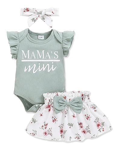 PaPaai Sara Newborn Infant Clothes Baby Girl Dress Summer Toddler Outfit Cute Girl Romper Skirt Set+Headband - Image 1