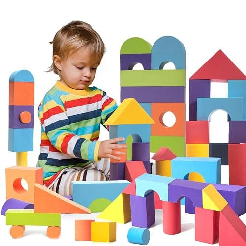 Set of 34 Large Foam Blocks for Toddlers - Stacking Soft Blocks for Kids with Shapes & Colors Learning - Construction Building Preschool Toys - Soft Toy for Daycare Toddlers 3-5 & Above - Image 1