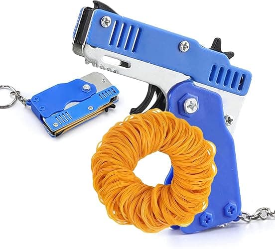 QKUDNGHY Novelty Rubber Band Keychain Toy, Mini Metal Fidget Toy for Adults, Includes Elastic Rubber Bands for Indoor & Outdoor Activities (Blue) - Image 1