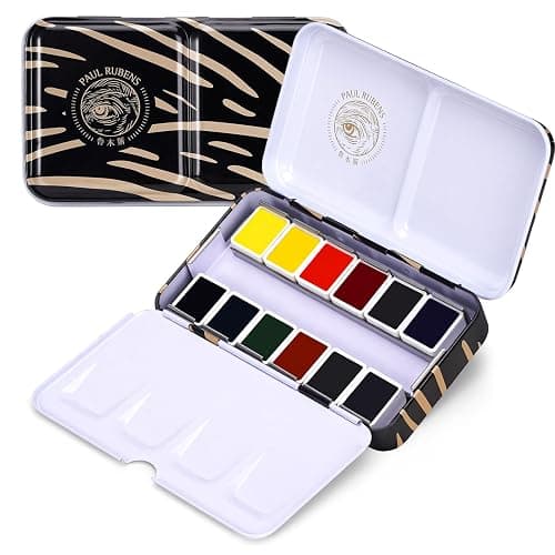 Paul Rubens Artist Watercolor Paint Set,12 Vibrant Colors in Portable Box, Great Lightfastness, Perfect Travel Professional Watercolor Set for Artists, Beginners, Adults - Black-12 Colors - Image 1