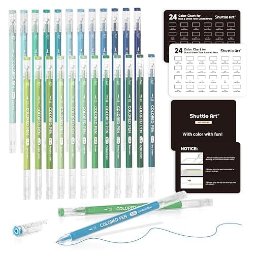 Shuttle Art Colored Pens, 24 Blue & Green Tone Colors Cute Journal Pens 0.6mm Fine Point Colored Gel Pens for Black Paper Adult Coloring Writing Drawing Journaling Note Taking School Office Home - Image 1