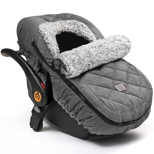 ACRABROS Car Seat Cover Baby: Winter Infant Carseat Canopy for Boy Girl Newborn, Zipper Peeping Window, Warm Cozy Cold Weather Waterproof Fitted, Heather Grey - Image 1