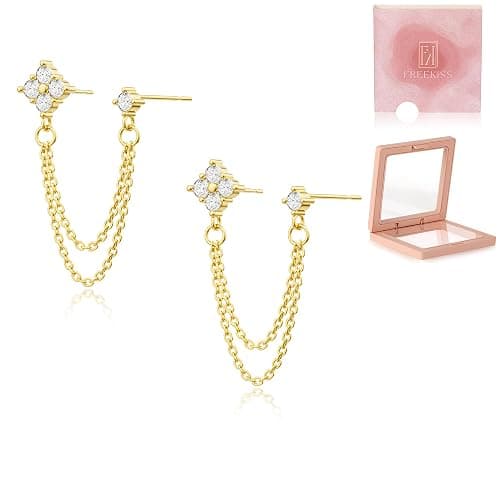 Freekiss Gold Chain Studs Earrings for Women Trendy: Hypoallergenic 14K Gold Plated Dangle Earrings Dainty Small Long Chain Earring Set Fashion Gold Jewelry for Women - Image 1