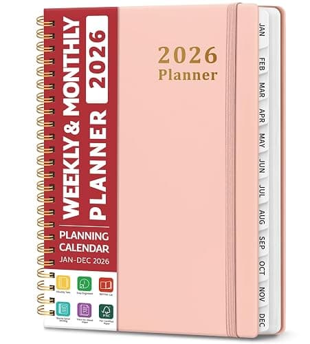 2026 Planner, Weekly and Monthly Planner, January 2026 - December 2026, Hardcover 2026 Calendar Planner Book with Tabs For Women & Men, Inner Pocket, Spiral Bound, Perfect for Office Home School Supplies - A5 (6.3" x 8.5"), Pink - Image 1