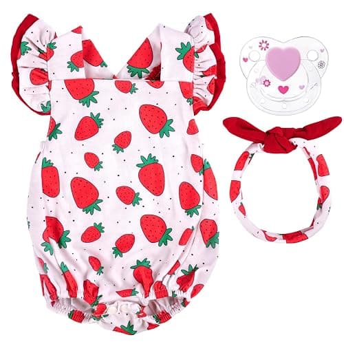 BABESIDE 3Pcs Reborn Baby Doll Clothes for 17-22 Inch Dolls,Strawberry Outfit Set with Magnetic Pacifier, Cute Baby Doll Accessories for Newborn Reborn Girl Dolls - Image 1