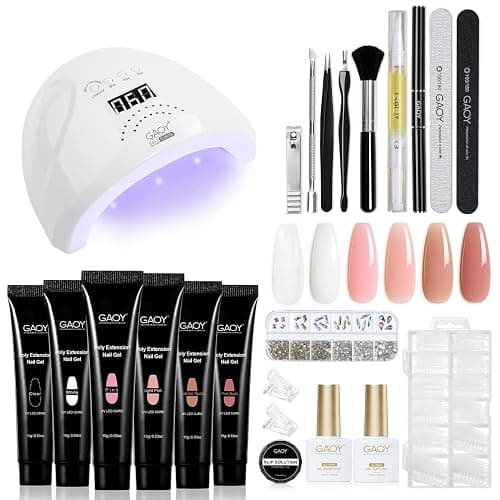 GAOY Poly Gel Nail Kit with UV Lamp, 6 Pcs Builder Gel Extension Kit with Everything Decorations Top and Base Coat for Nail Art DIY at Home - Image 1