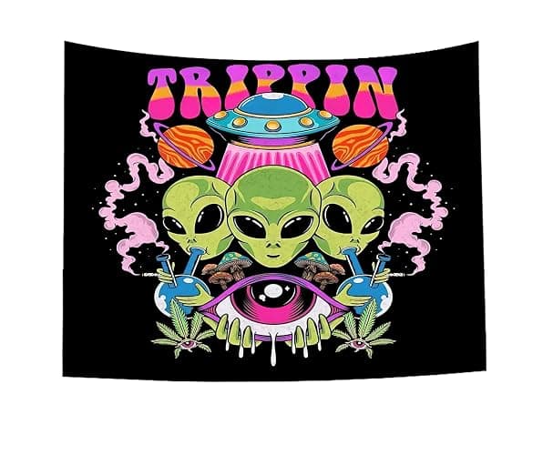 FENDROM Magical Trippy Alien Tapestry Funny Cool UFO Home Decor Wall Hanging for Living Room Bedroom Dorm - Image 1