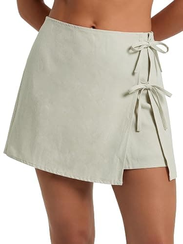 EXLURA Womens High Waisted Gingham Skort A-Line Wrap Mini Skirt with Shorts Side Tie Cotton Plaid Skorts Summer Outfits 2026 - Image 1