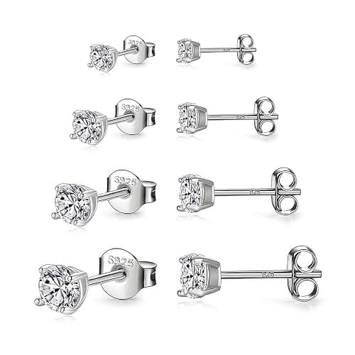 925 Sterling Silver Stud earrings Set | White Gold Plated Hypoallergenic Stud Earrings | Cubic Zirconia Stud Earrings for Women (2mm,3mm,4mm,5mm,6mm,7mm) 8 CZ colors options - 1Silver-3/4/5/6mm - Image 1