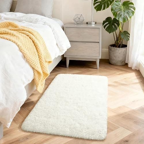 Merelax Soft Modern Indoor Shaggy Area Rug for Bedroom Livingroom Dorm Kids Room Home Decorative, Non-Slip Plush Fluffy Furry Fur Rugs Comfy Nursery Accent Floor Carpet 2x3 Feet, Ivory - Image 1