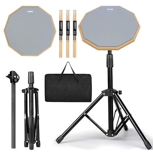 Drum Practice Pad Snare Drum Stand Set 12 In With Double Sided Silent Drum Pad, Drum sticks,Carrying Bag Adjustable Stand (Grey) - Image 1