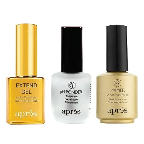 APRÉS Gel-X Professional Nail Kit - Gold Bottle pH Bonder, Acid-Free Primer, and Extend Soak Off Soft Gel Formula (15 ml each) - Image 1