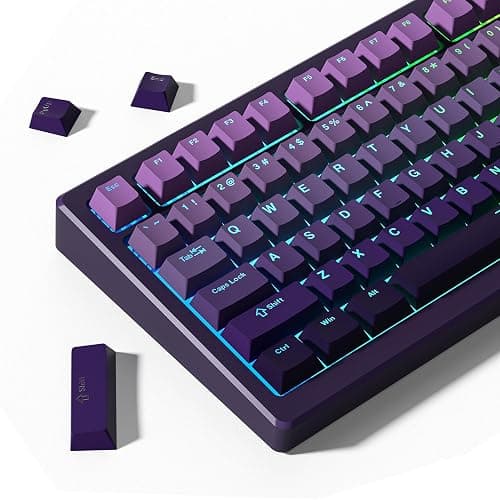 Womier Shine Through PBT Keycaps 60 75 100 Percent Cherry Profile, Custom Key Cap Doubleshot Keycaps Set, Universal Compatiability for Cherry Gateron MX Switches Keyboard, Gradient Purple - Image 1
