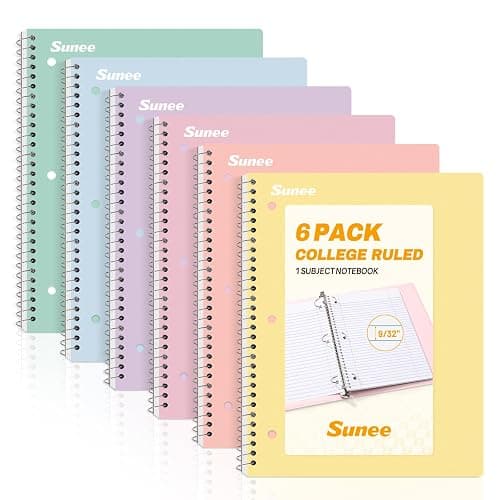 SUNEE Spiral Notebooks, 6 Pack, 1-Subject, College Ruled Paper, 8" x 10-1/2", 70 Sheets per Notebook, Assorted Pastel Colors Spiral Notebooks for School - Image 1