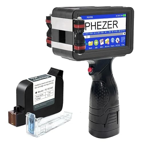Phezer Upgraded P16 Handheld Inkjet Printer for Flat Surface with Quick-Dry Ink Cartridge, Intelligent 360° Coding Machine for Date/Time/Barcode/QR Code/Logo (Support 25 Languages & 3 Print Precision) - P16 Printer - Image 1
