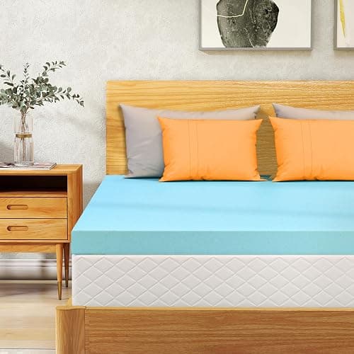 VALUXE Queen Mattress Topper 2 Inch Cooling Gel Memory Foam, CertiPUR-US Certified Topper & Pad for Back Pain Relief, Soft Breathable Bedding with Pressure Relief (Blue) - Image 1