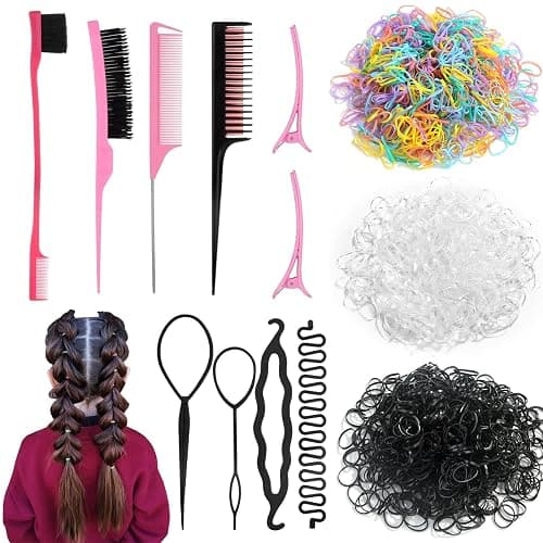 Evatage 1512Pcs Small Hair Rubber Bands with Hair Loop Styling Tool Colorful Mini Hair Elastics with Topsy Pony Tail Hair Tool Hair Braiding Tools for Girls Kids Hair Styling Accessories Kit - Image 1