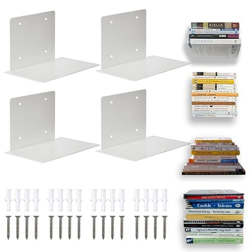 ECOSEAO Floating Book Shelves for Wall, Heavy-Duty Book Organizers, Iron Wall Mounted Shelves for Home Office Classroom Library, White Large (4) - 4 - Image 1