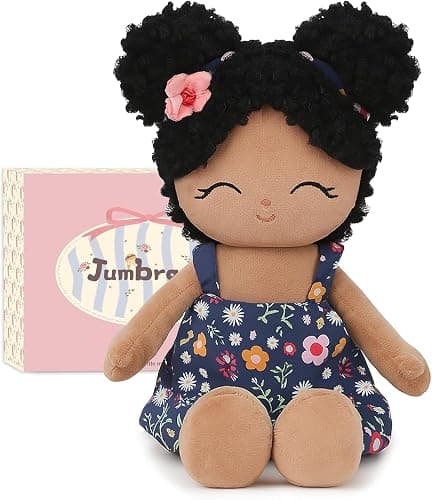 Jumbrace Soft Black Baby Doll Toys 16'' African American Baby Rag Doll for Girls, One Year Old Girl Birthday Gifts,Plush Toys for Toddlers Kids Infants (Black) - Image 1