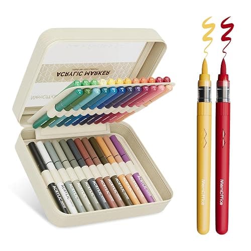 MemOffice Direct Liquid Acrylic Paint Markers, 36 Colors Brush Tip Pens with Carrying Case, No Bleed, Waterproof, for Rock, Wood, Canvas, Glass, Fabric, DIY Crafts for Adults & Kids - Image 1