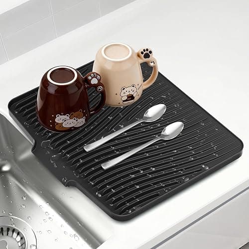 COPLIB Silicone Dish Drying Mat for Kitchen Counter, Non-Slip Drain Pad, Dish Drying Pad, Easy to Clean Dish Rack Pad, Multi-Use as Heat Resistant Trivet, 15.8" x 13" , Black - Image 1