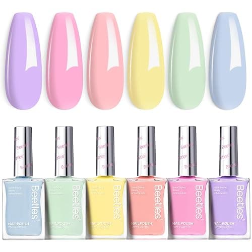 Beetles Pastel Nail Polish Set -6 Colors Pink Blue Yellow Nude Pink Purple Nail Polish Set Quick Dry Finger DIY Air Dry Nail Art Salon Home Pastel Reverie Gift for Women - Image 1