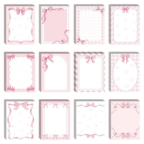 24 PCS Coquette Pink Bow Sticky Notes Watercolor Cute Self Stick Notepad Pink Ribbon Bow to Do List Memo Pads Preppy Writing Paper for Party Favors School Rewards Gifts Home Office Supplies - Image 1